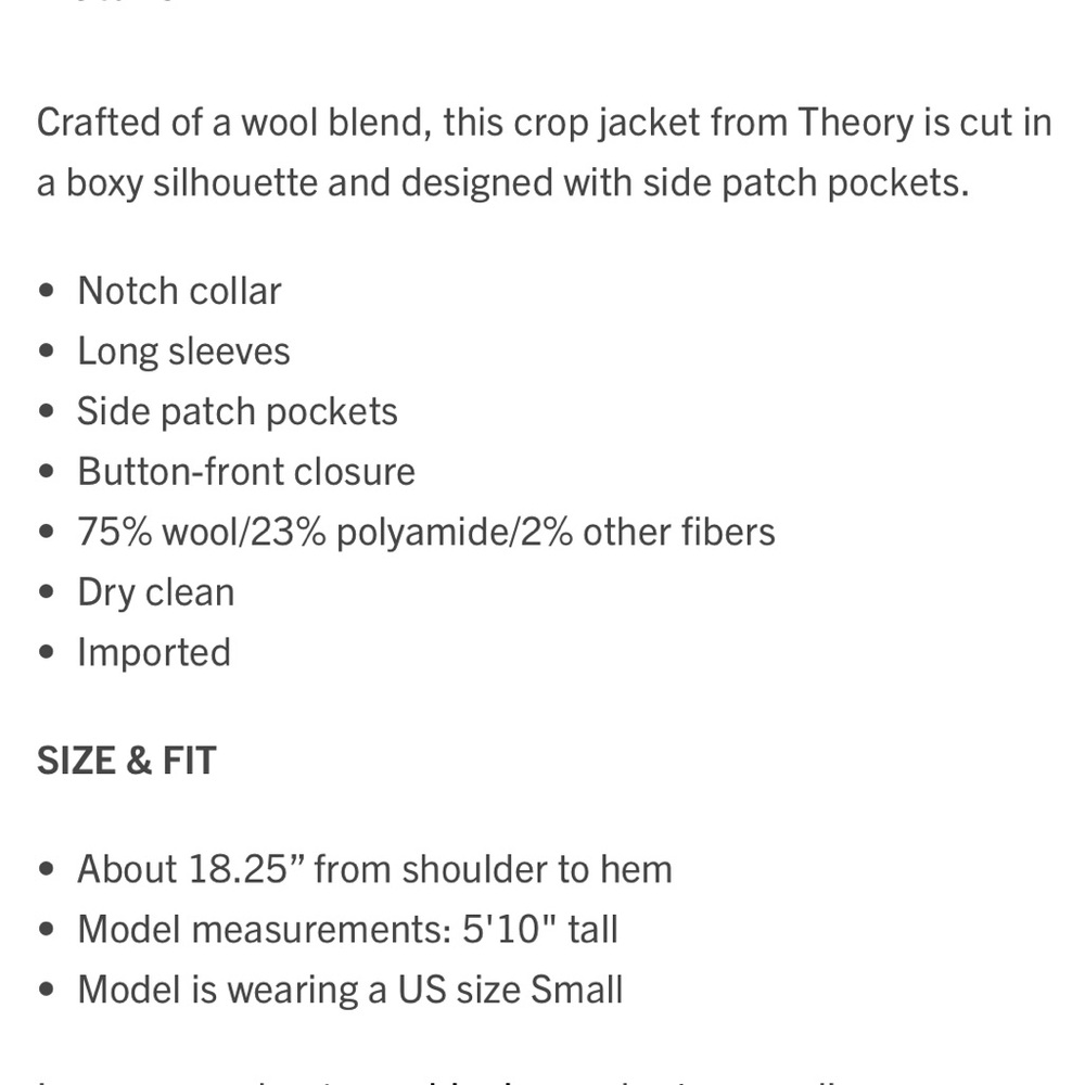 NWT Theory Charcoal Melange Wool-Blend Boxy Crop Jacket. Size 0 - Picture 17 of 17